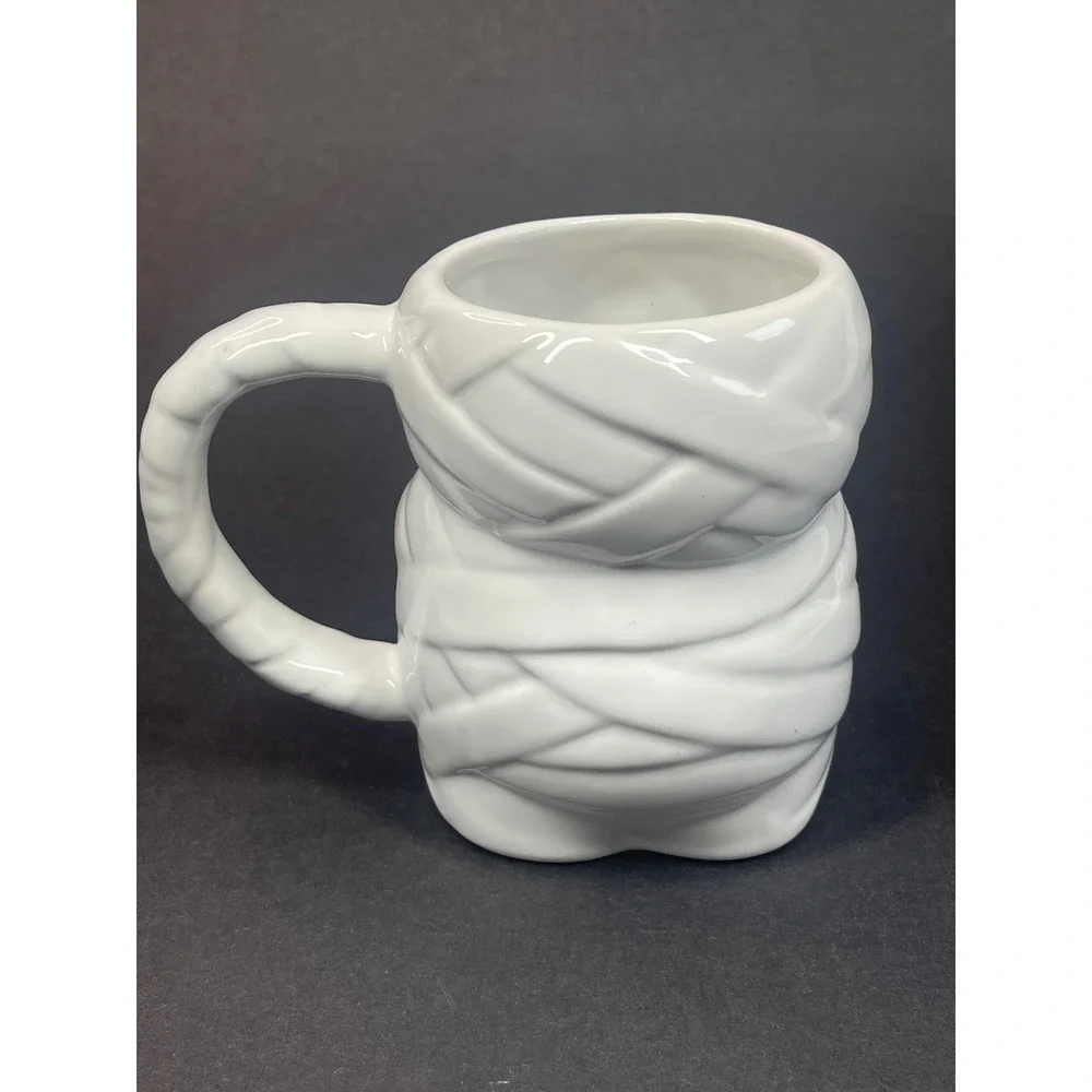 Halloween Mummy Mug Ceramic 16oz Figural Pumpkin Bucket White